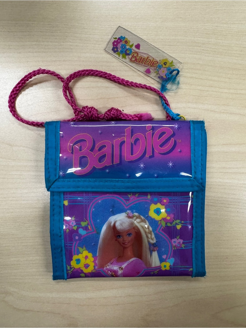 Barbie Kids Pink & Blue Clear Pouch Crossbody Wallet